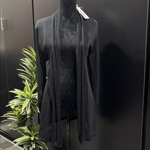 Abollria Open Front Lapel Cardigan,lightweight,thigh length,fishnet lapel detail